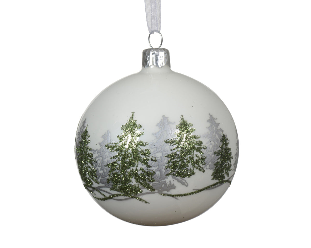 kerstballen glas shiny tree border winterwit d.8cm