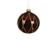 kerstbal glas shiny vertical cross lines ossenbloed d.8cm