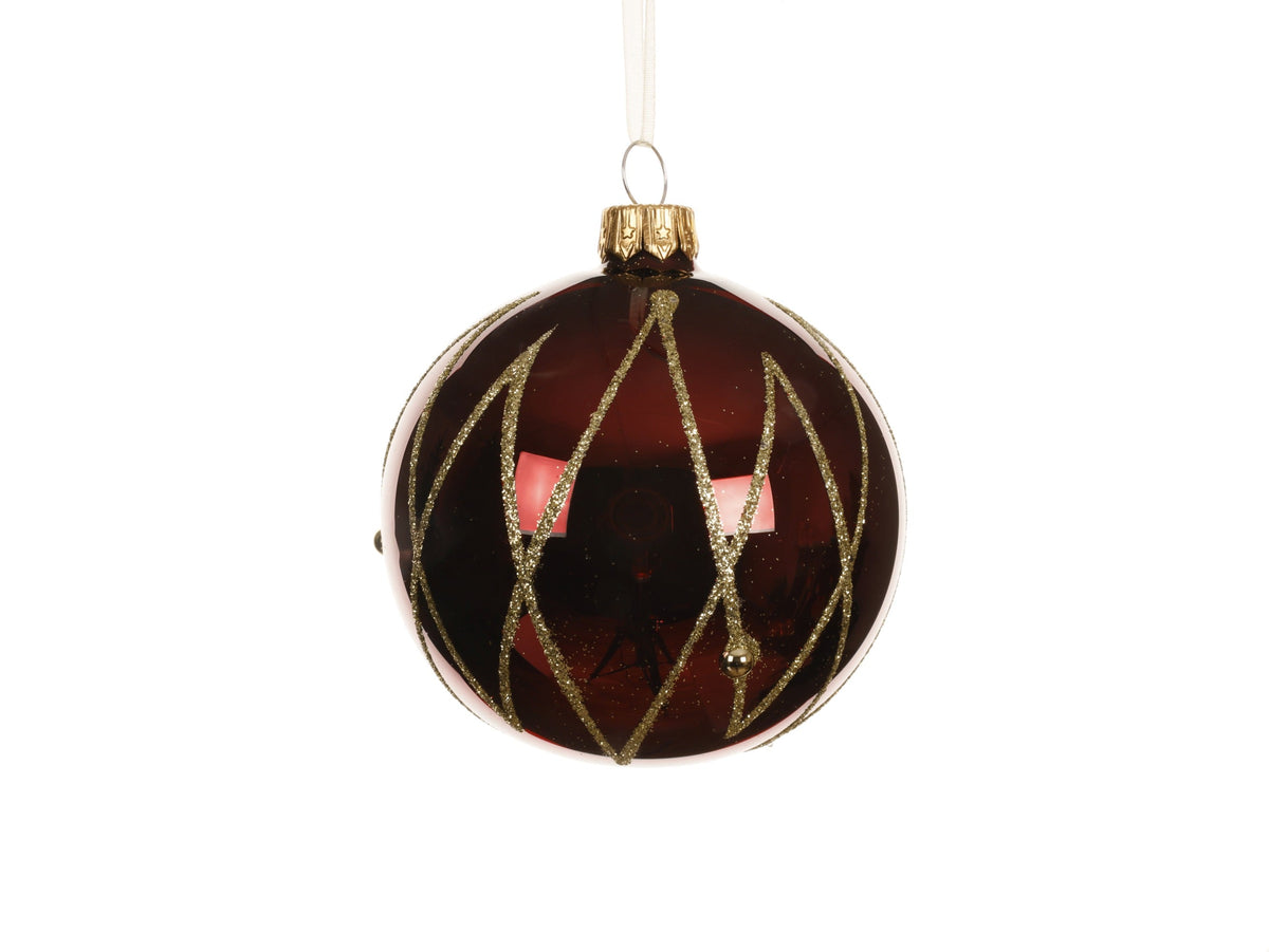 kerstbal glas shiny vertical cross lines ossenbloed d.8cm
