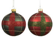 kerstbal glas matt check 2col ass assortie d.8cm