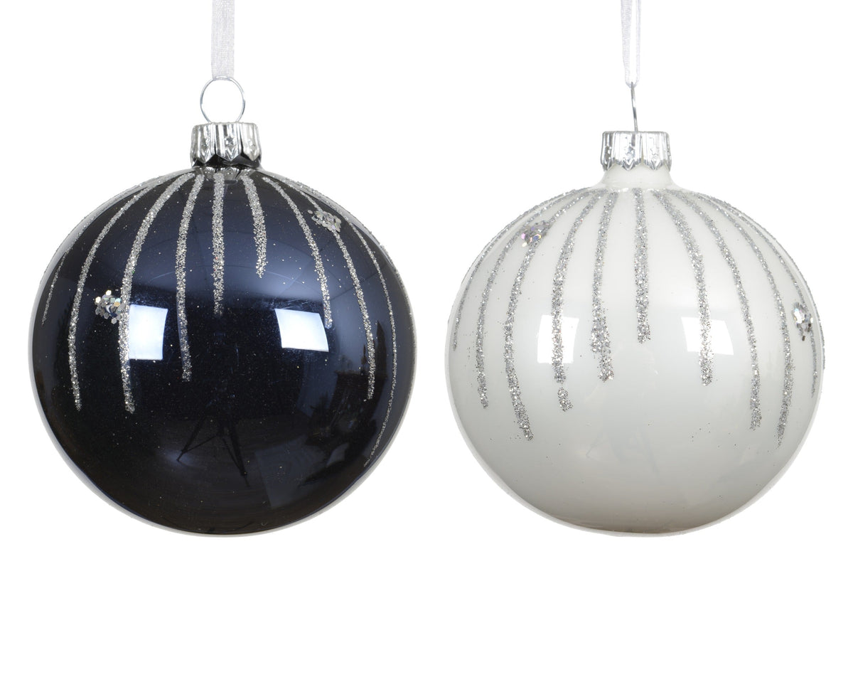 kerstbal glas shiny, enamel vertical lines 2col ass assortie d.8cm