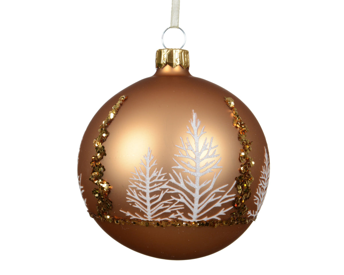 kerstbal glas matt tree border karamel bruin d.8cm