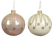 kerstbal glas enamel drop lines stars 2col ass assortie d.8cm