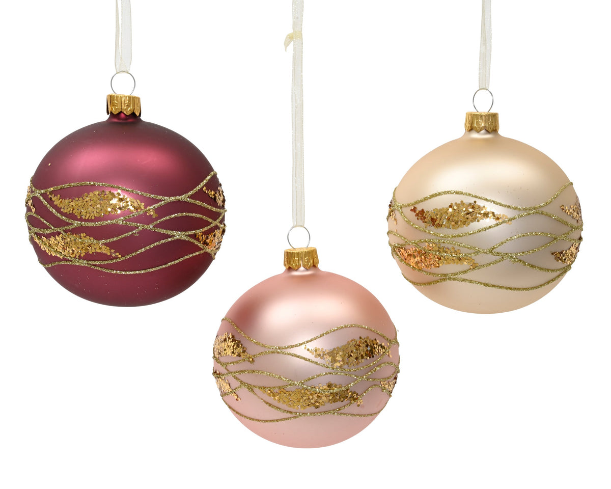 kerstbal glas matt cross line border 3col ass assortie d.8cm