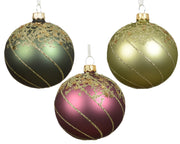 kerstbal glas matt glitter star top with lines 3col ass assortie d.8cm
