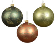 kerstbal glas matt leaf branch 3col ass assortie d.8cm