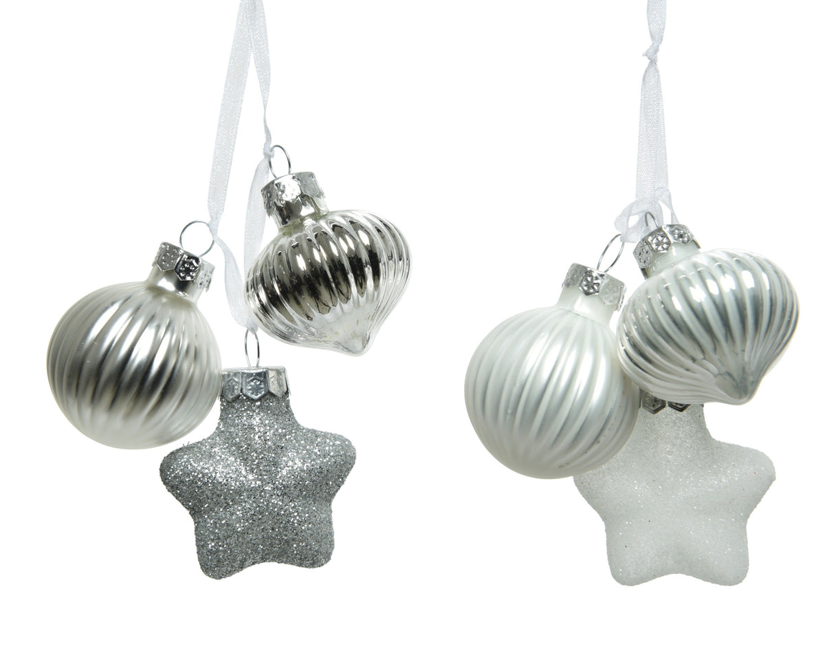 figuur glas shiny,matt,glitter mix wit/zilver l.3.5cm x w.4cm x h.11.5cm