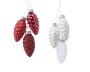 dennenappel glas shiny,matt,glitter mix wit/rood d.2.5cm x h.6cm