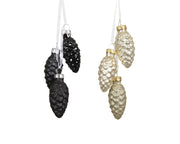 dennenappel glas enamel, matt, glitter mix zwart/kleur(en) d.2.5cm x h.6cm