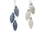 dennenappel glas shiny,enamel,matt,glitter mix blauw/kleur(en) d.2.5cm x h.6cm