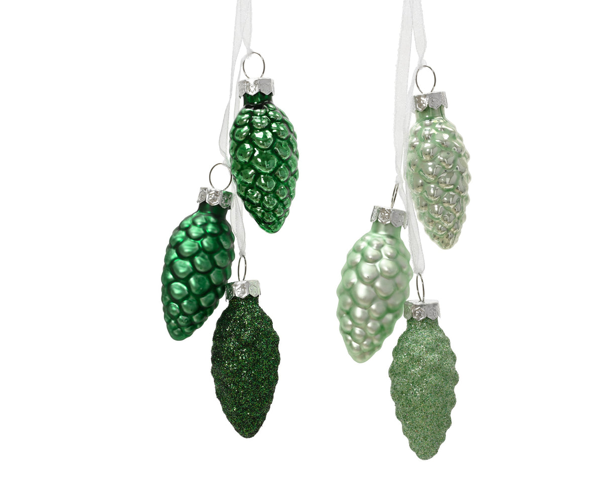 dennenappel glas shiny,enamel,matt,glitter mix groen/kleur(en) d.2.5cm x h.6cm