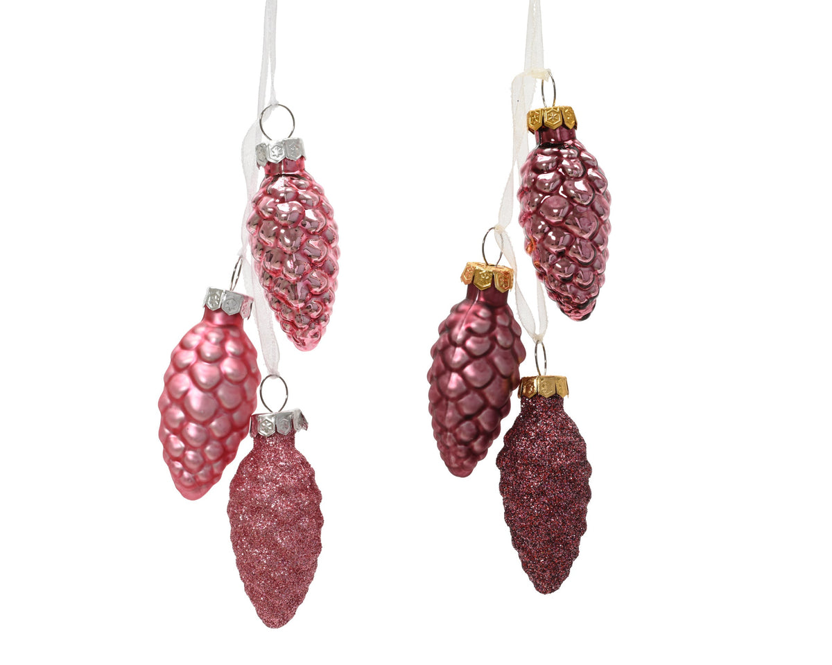 dennenappel glas shiny,matt,glitter mix roze/kleur(en) d.2.5cm x h.6cm