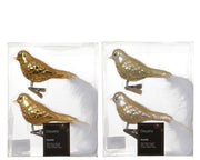 vogel glas shiny - matt with glitter lines, white feather tail 2col ass assortie l.9cm x w.4.5cm x h.8cm