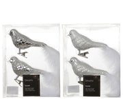 vogel glas shiny - matt with glitter lines, white feather tail 2col ass assortie l.9cm x w.4.5cm x h.8cm