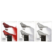 vogel glas shiny - matt with glitter lines, white feather tail 3col ass assortie l.9cm x w.4.5cm x h.8cm
