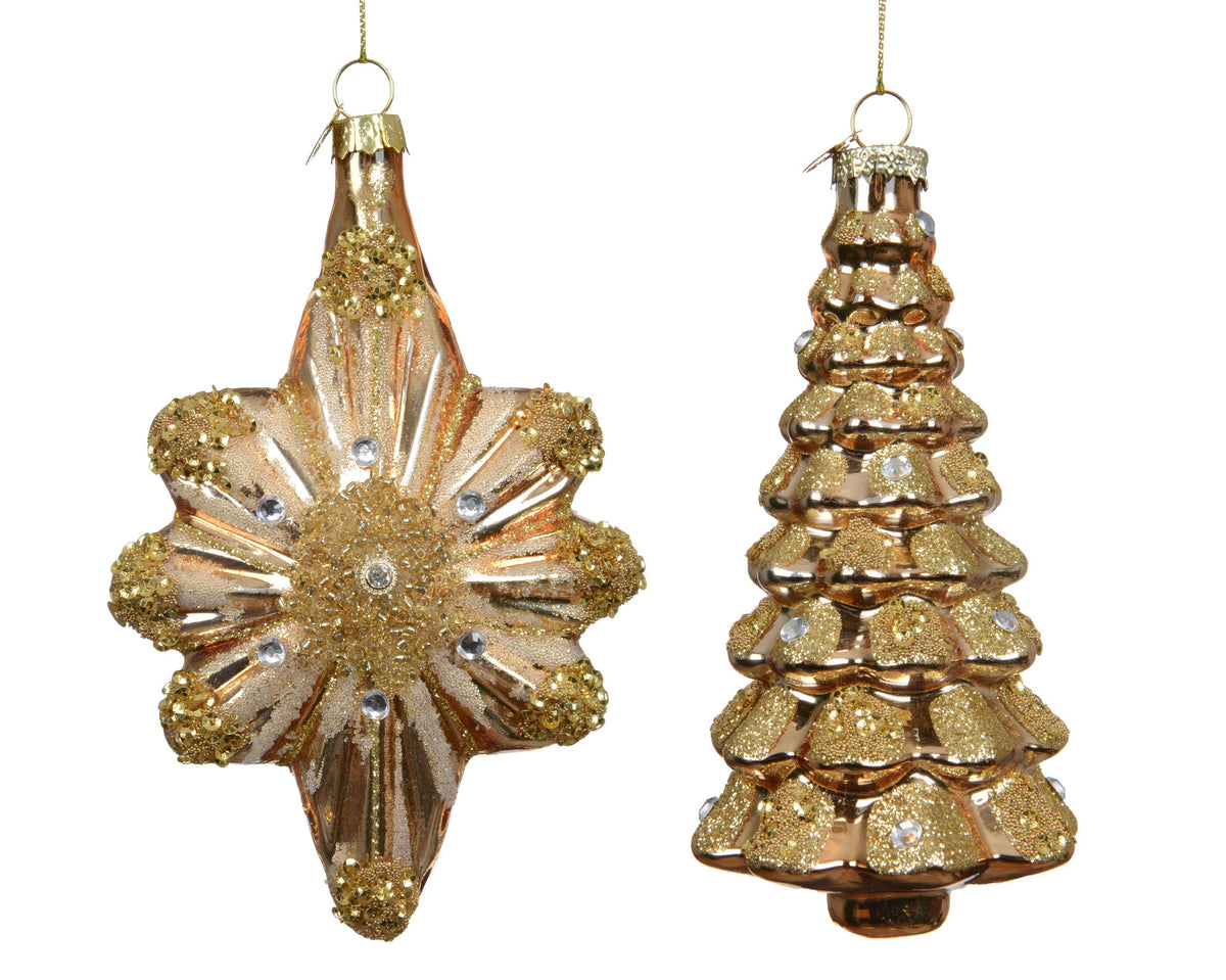 figuur glas with glitter, beads 2ass goud d.7.5cm x h.12cm
