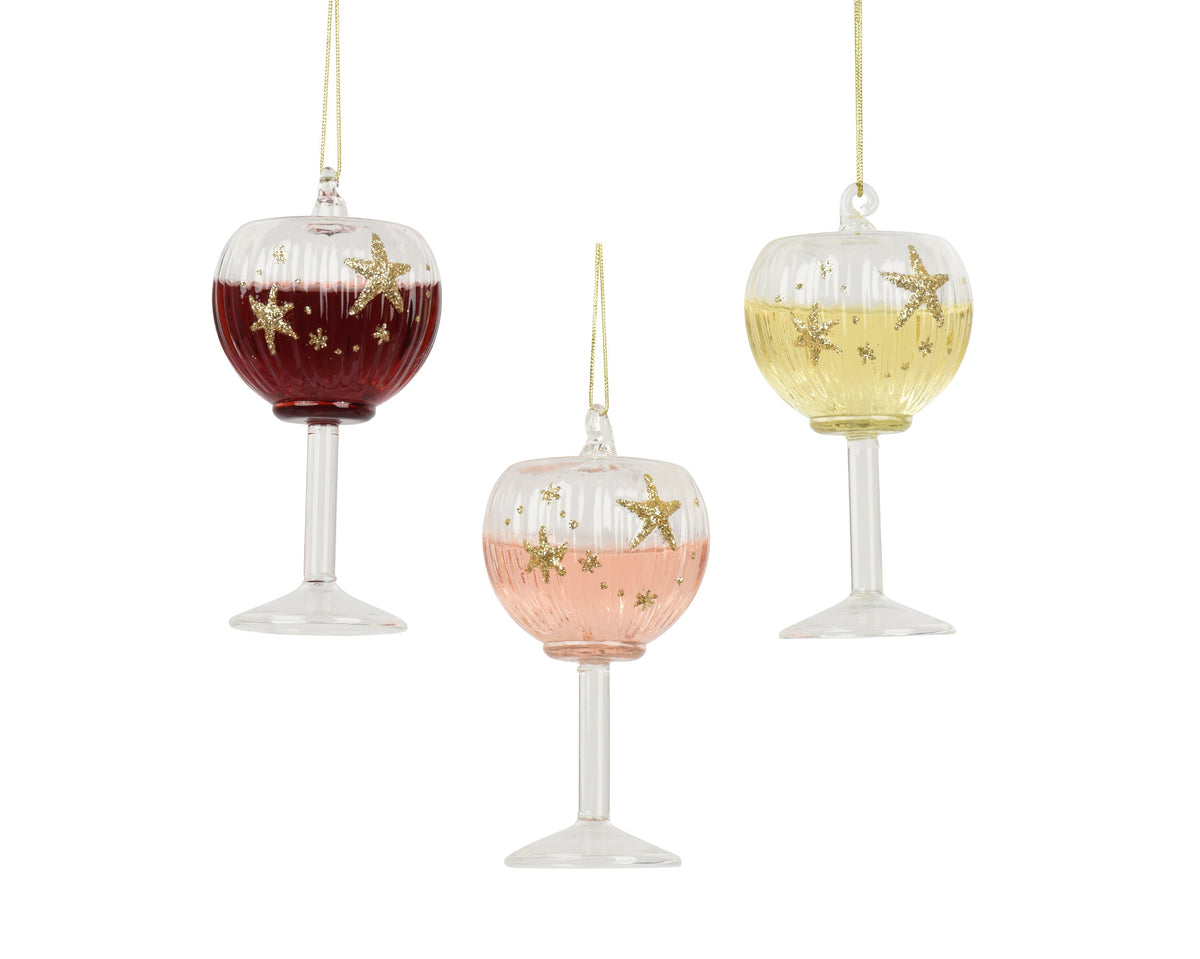 wijnglas glas with gold star, liquid inside 3col ass assortie d.6cm x h.12cm