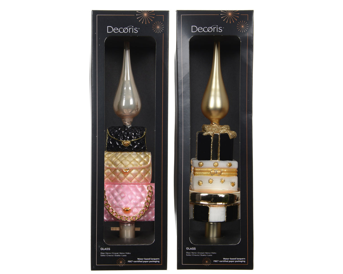 piek glas treetopper glass 2ass assortie l.8cm x w.8cm x h.31cm