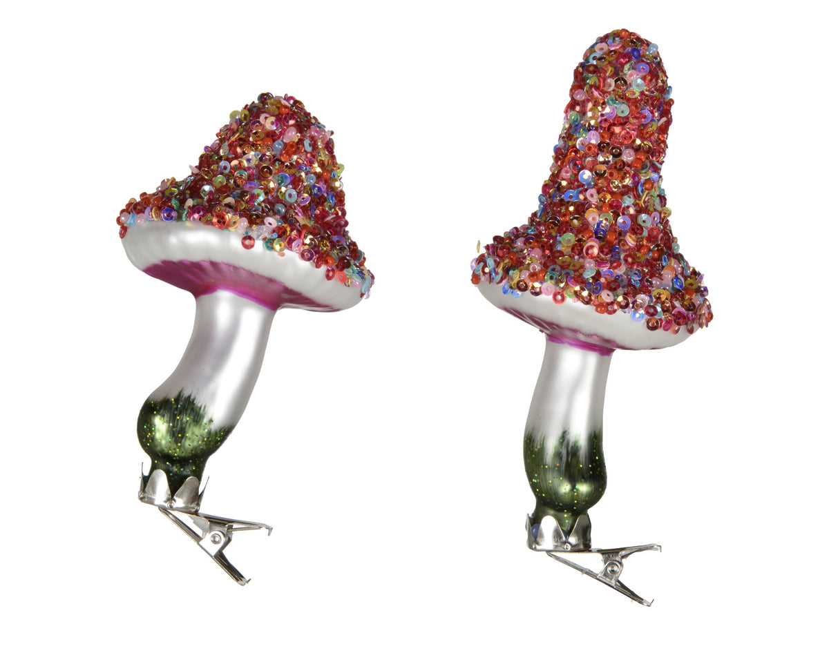 paddenstoel glas w spangles, beads 2ass festive pink d.5.5cm x h.10.6cm