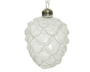 dennenappel glas frosted white white glitter on edges frost l.8cm x w.8cm x h.10cm