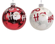 kerstbal glas shiny, enamel santa and text: ho ho ho 2col ass assortie d.8cm