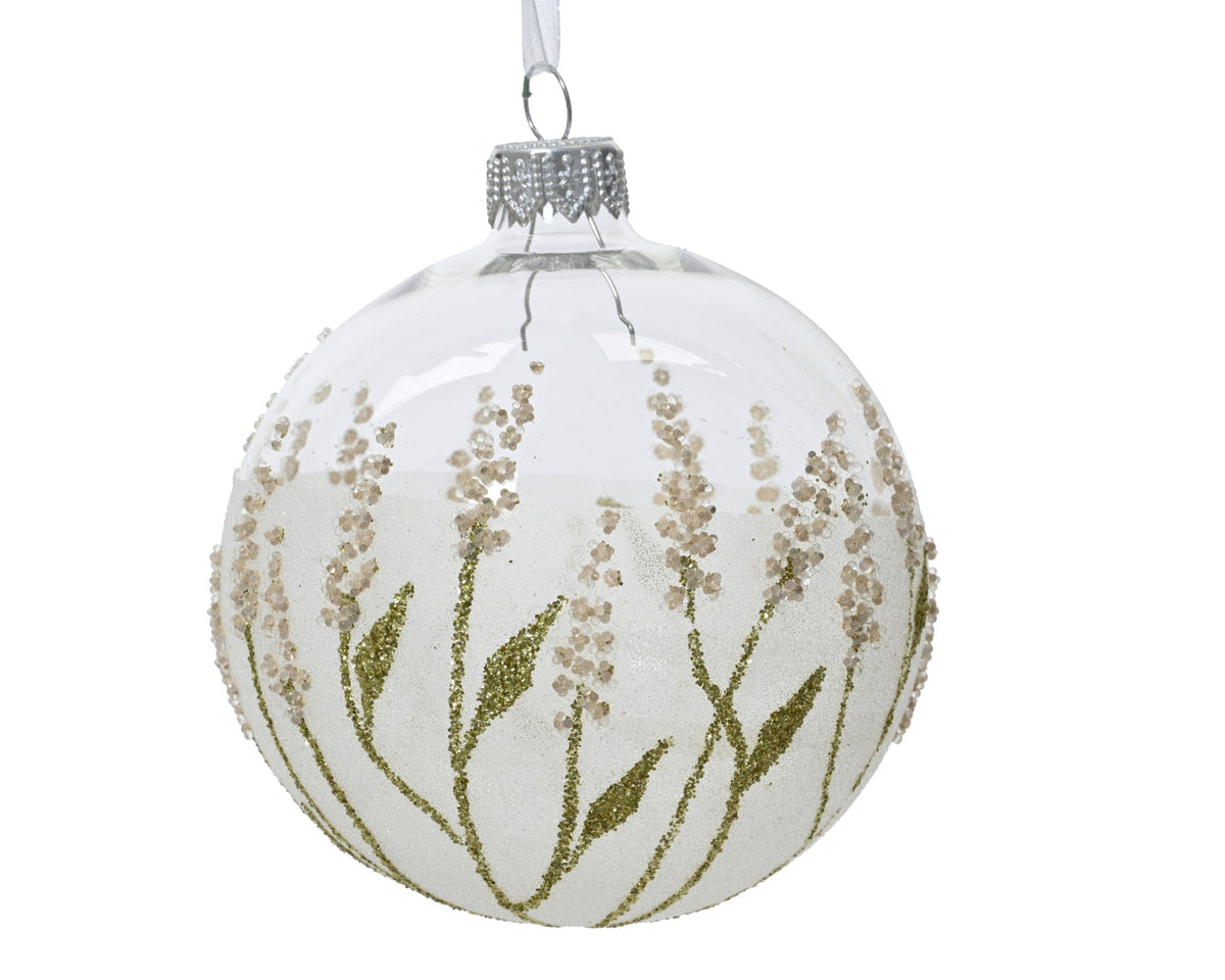 kerstbal glas transparent - eco dried plumes transparant d.8cm