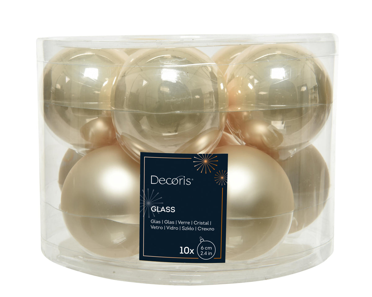 kerstballen glas shiny/mat mix parel d.6cm koker a 10 stuks