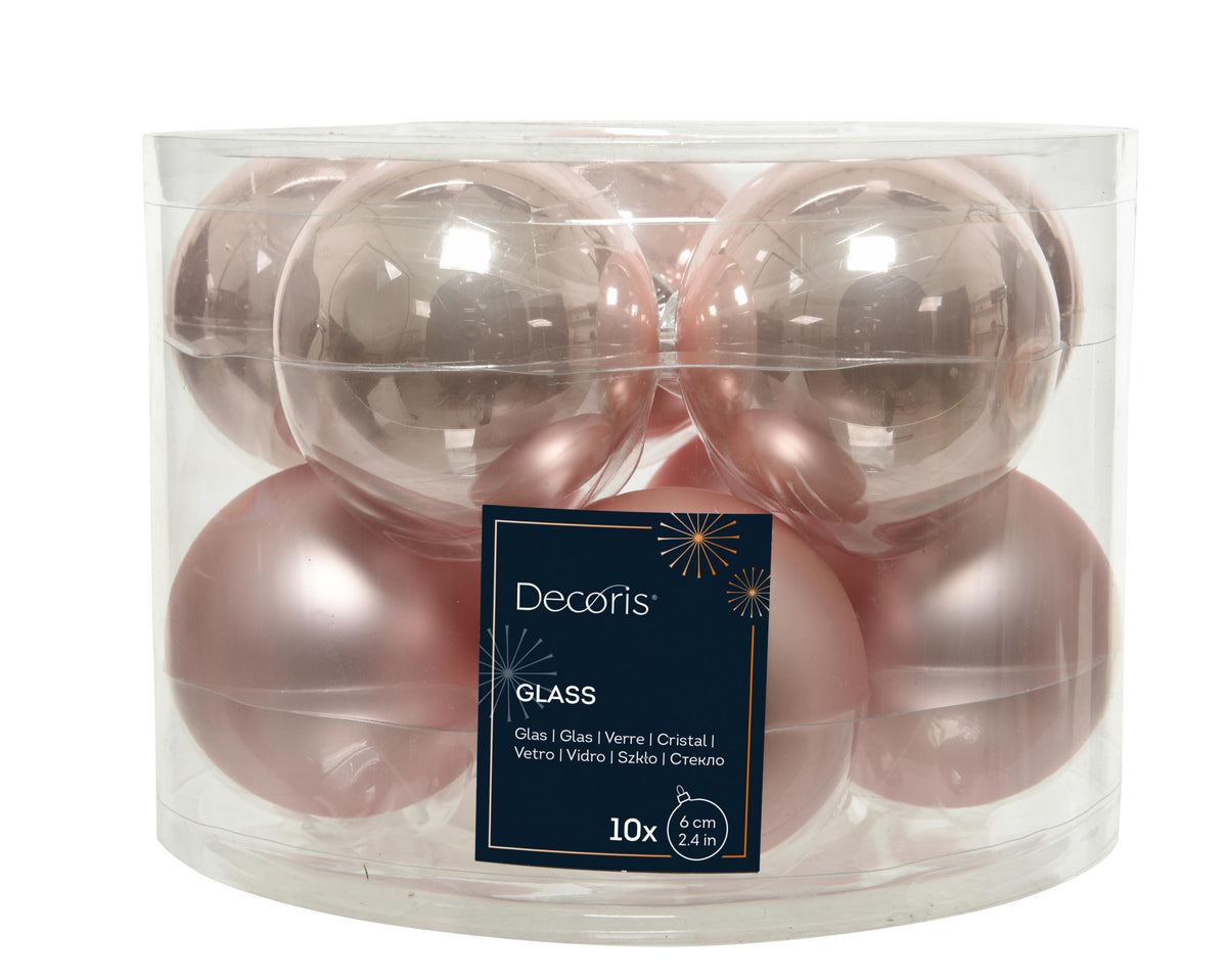 kerstballen glas shiny/mat mix poederroze d.6cm koker a 10 stuks