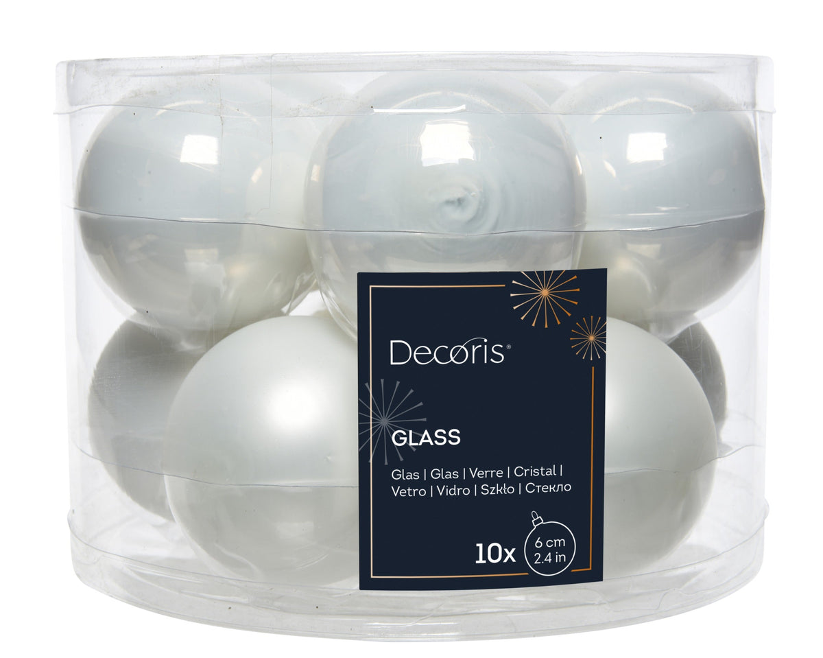 kerstballen glas shiny/mat mix winterwit d.6cm koker a 10 stuks