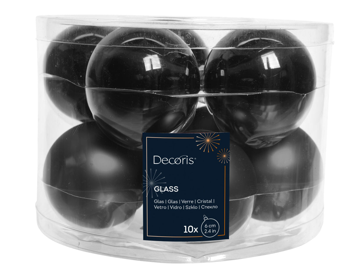 kerstballen glas shiny/mat mix zwart d.6cm koker a 10 stuks