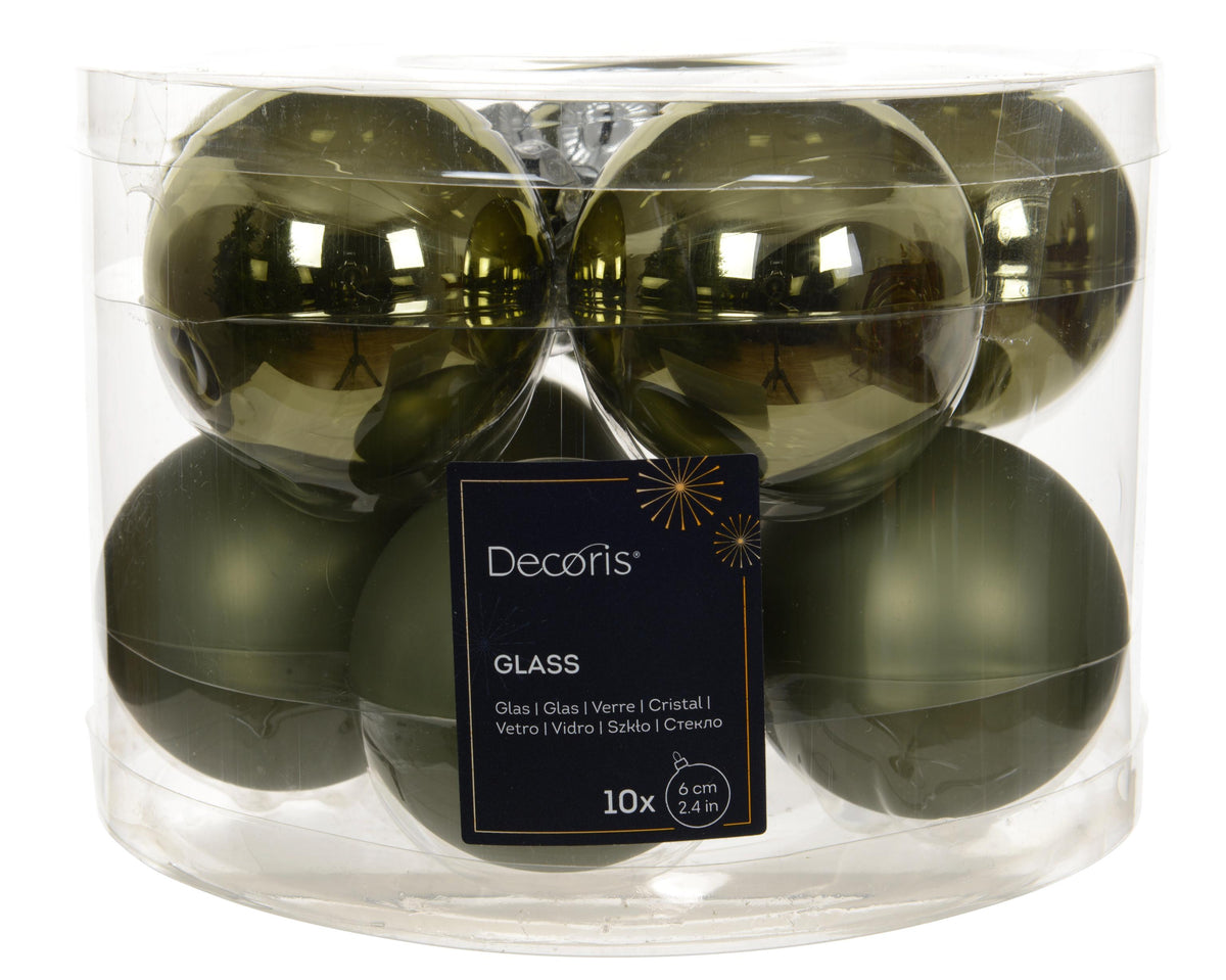 kerstballen glas shiny/mat mix rosemarijn d.6cm koker a 10 stuks