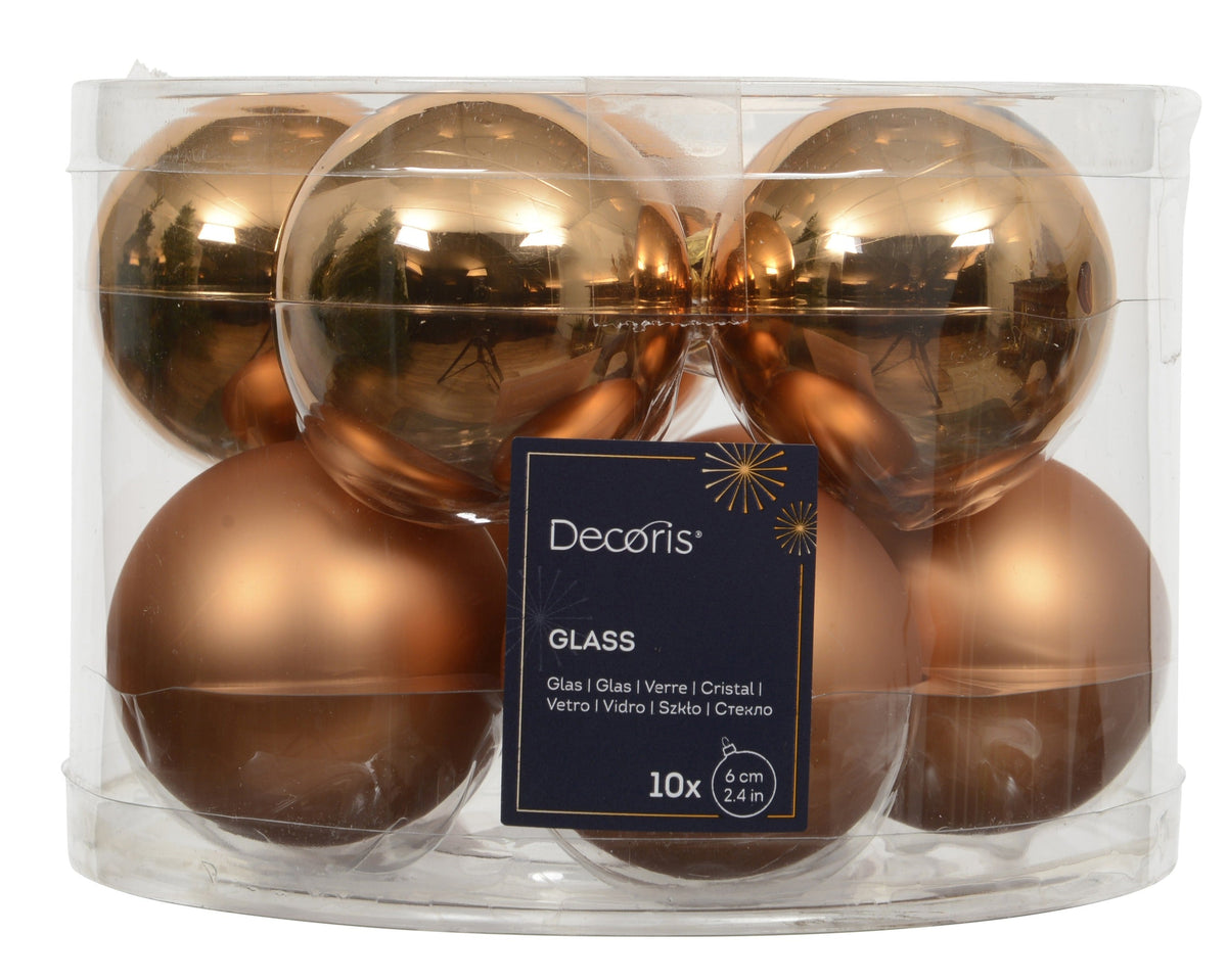 kerstballen glas shiny/mat mix brandy d.6cm koker a 10 stuks