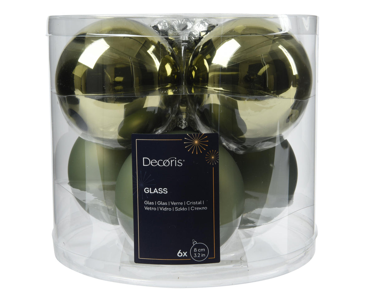 kerstballen glas shiny/mat mix rosemarijn d.8cm koker a 6 stuks