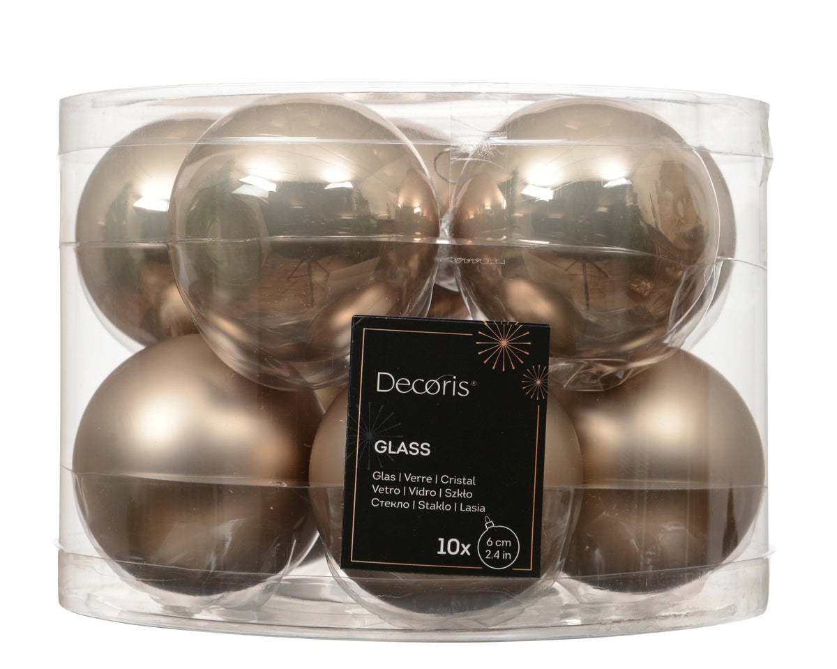 kerstballen glas shiny/mat mix smokey parel d.6cm koker a 10 stuks