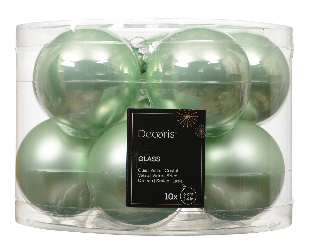 kerstballen glas shiny/mat mix mintgroen d.6cm koker a 10 stuks