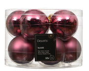 kerstballen glas shiny/mat mix donker roze d.6cm koker a 10 stuks