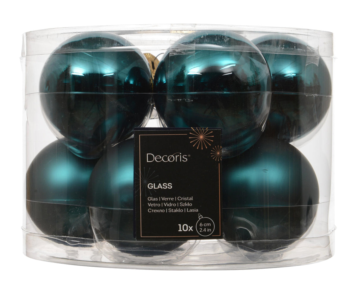 kerstballen glas shiny/mat mix emerald d.6cm koker a 10 stuks