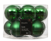 kerstballen glas shiny/mat mix jolly groen d.6cm koker a 10 stuks