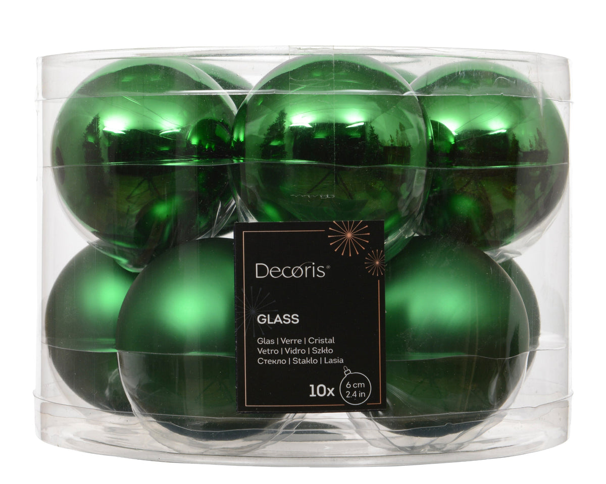 kerstballen glas shiny/mat mix jolly groen d.6cm koker a 10 stuks