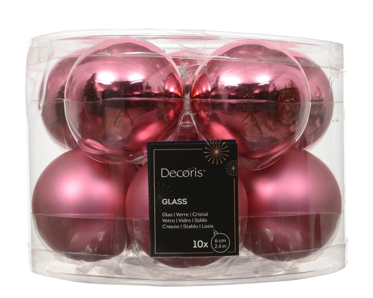 kerstballen glas shiny/mat mix bloesem roze d.6cm koker a 10 stuks
