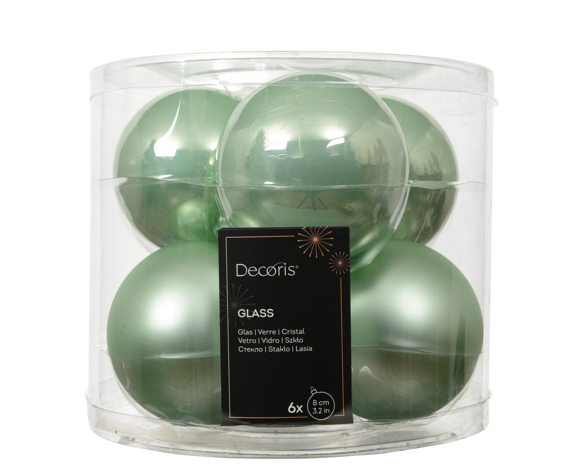 kerstballen glas shiny/mat mix mintgroen d.8cm koker a 6 stuks
