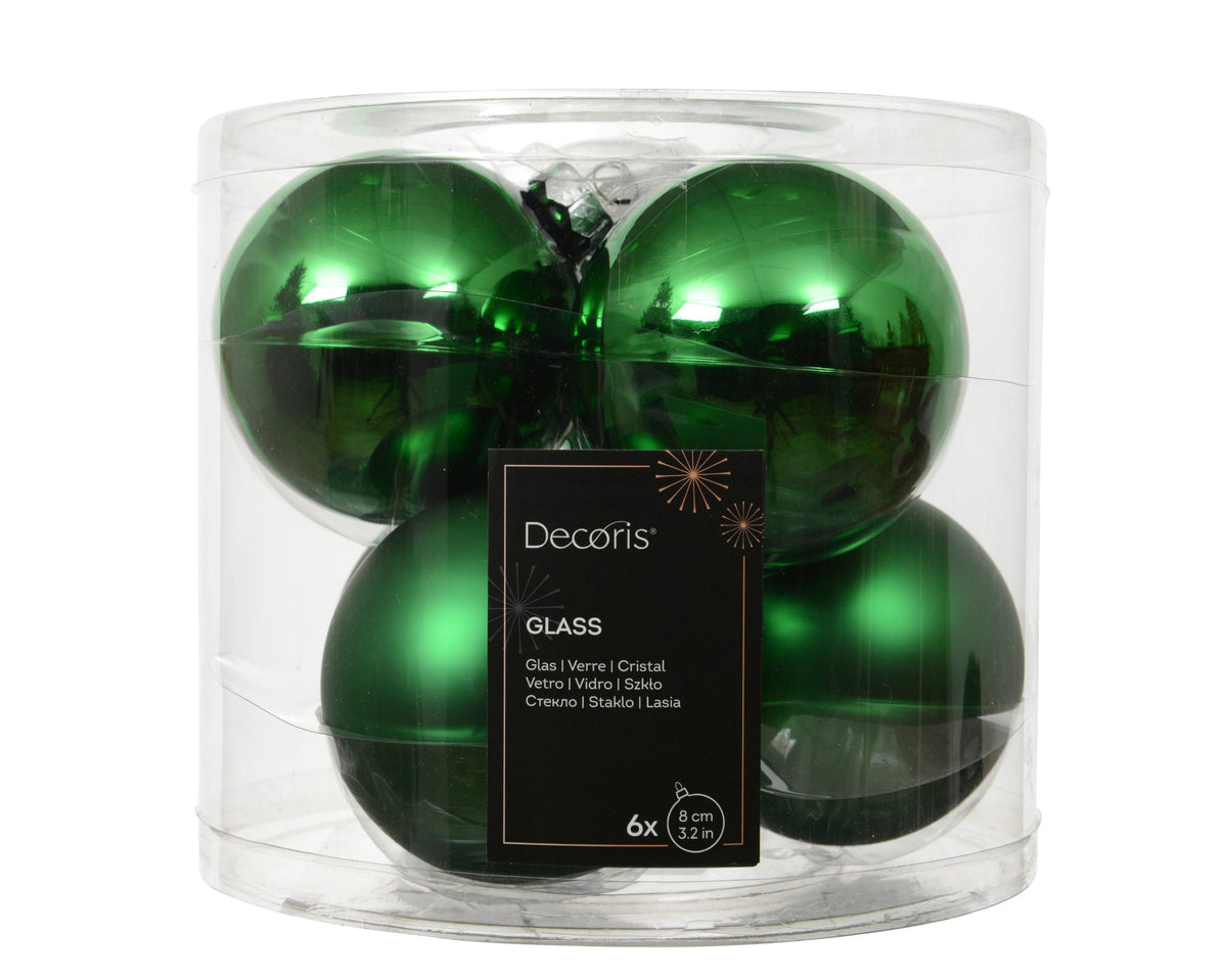 kerstballen glas shiny/mat mix jolly groen d.8cm koker a 6 stuks