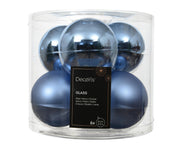kerstballen glas shiny/mat mix ochtend blauw d.8cm koker a 6 stuks