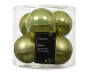 kerstballen glas shiny/mat mix warm pistache d.8cm koker a 6 stuks