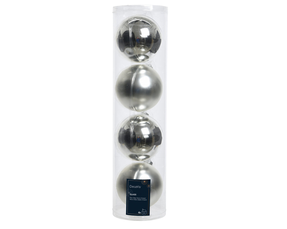 kerstballen glas shiny-matt mix zilver d.10cm