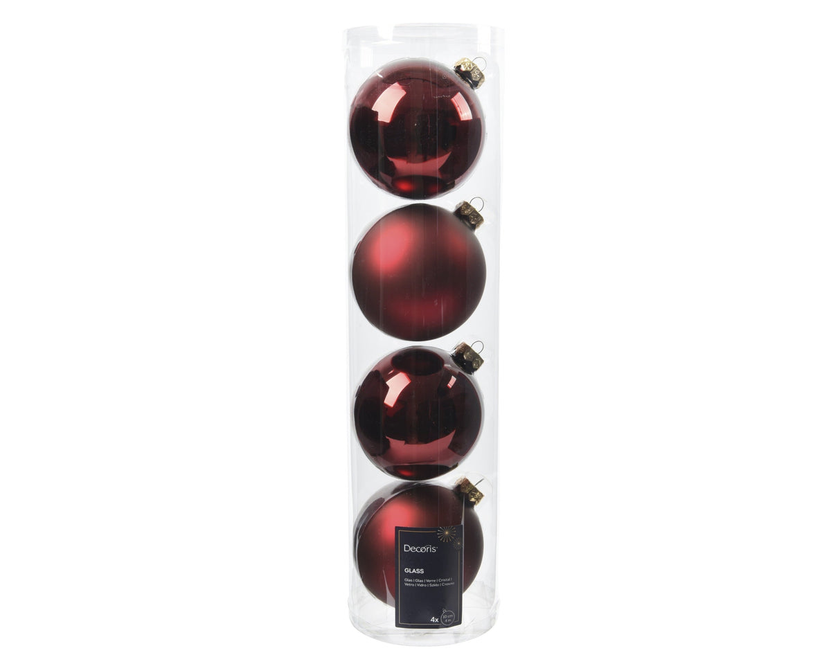 kerstballen glas shiny-matt mix ossenbloed d.10cm