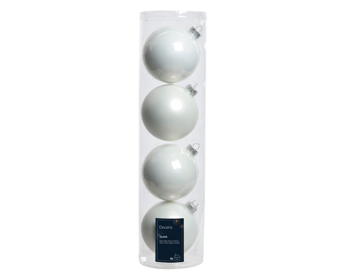 kerstballen glas enamel,matt mix winterwit d.10cm