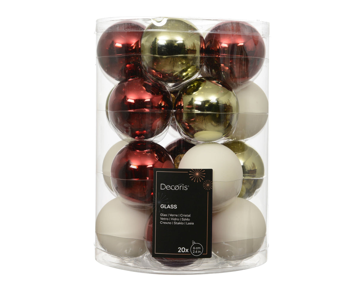 kerstballen glas shiny - matt mix wolwit/kleur(en) d.6cm