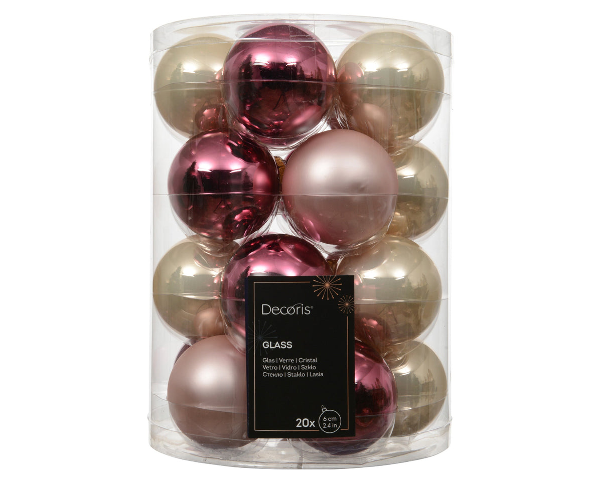 kerstballen glas shiny/enamel - matt mix roze/kleur(en) d.6cm