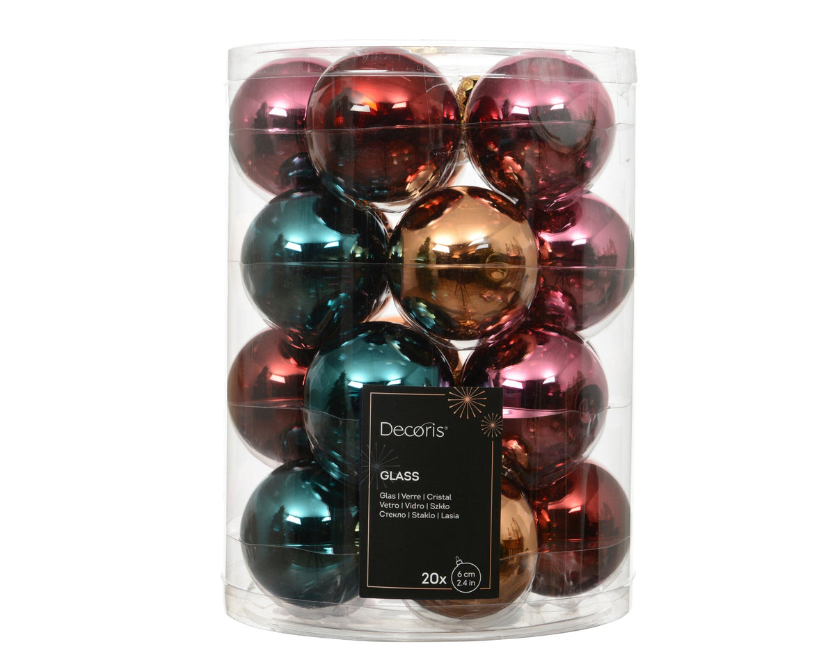 kerstballen glas shiny mix ossenbloed/kleur(en) d.6cm